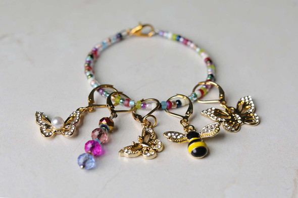 Fancy Butterflies Stitch Markers with Beaded Holder