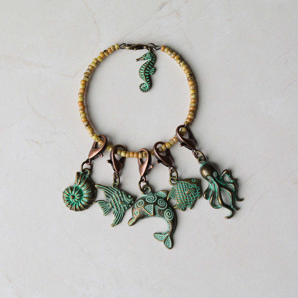 Fancy Sea Animals Stitch Markers with Beaded Holder