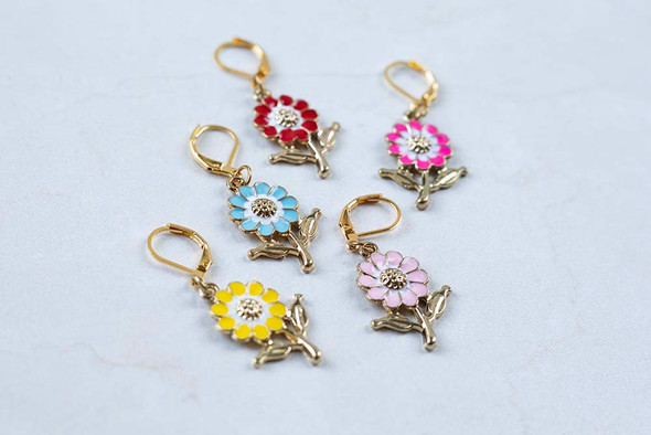 Gold & Enamel Flower Stitch Markers – Set of 5